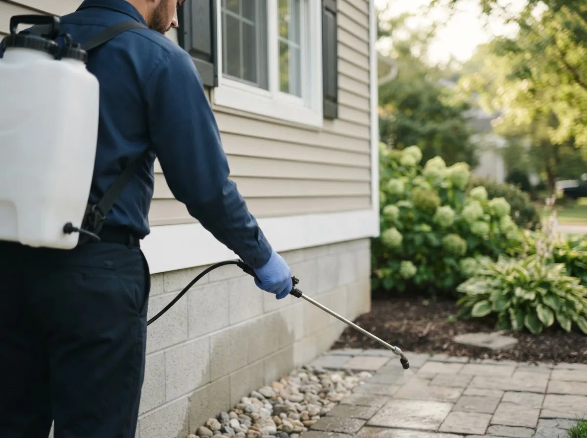 Pest control technician inspecting a home in Sunapee, NH